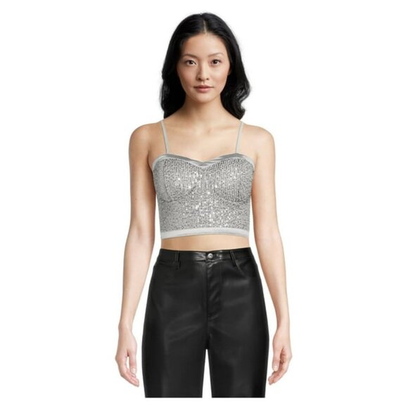 Madden NYC silver glitter sequin bra cup crop top NWOT Size M - Picture 12 of 14